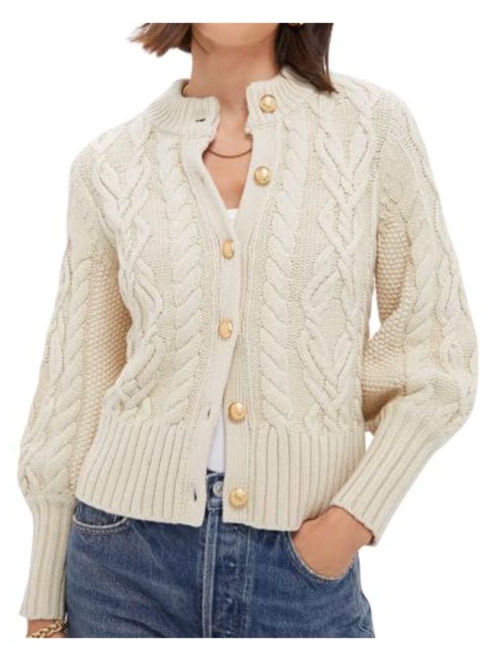 Women's Button Down Cropped Knit Cardigan Long Sleeve Soft Knitted Outwear